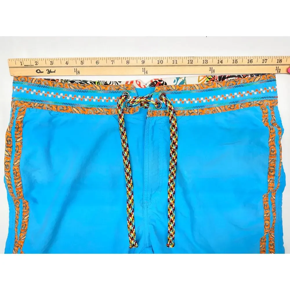 Robert Graham Men’s Board Shorts Size 34 Blue Paisley Swim Trunks Drawstring